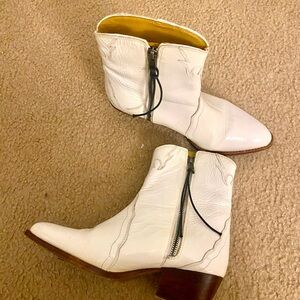 Free People White Leather Ankle Booties